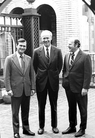 A black and white photo of the Ferguson Wellman Founders